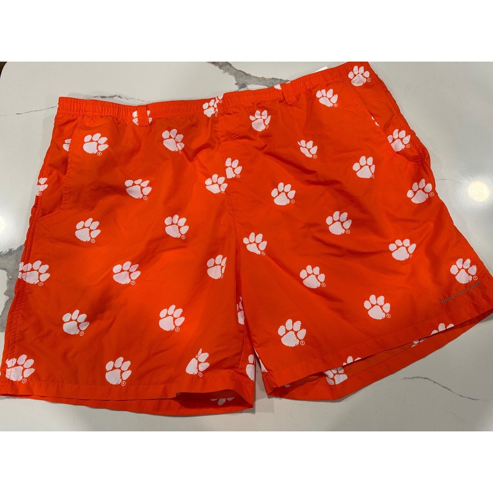 Columbia PFG Clemson Tigers Swim Shorts Mens 3X Orange Paw Print Fishing Trunks